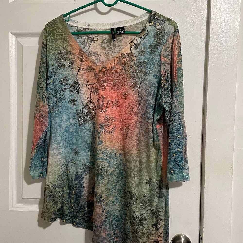 Beautiful New Directions Asymmetrical Hem Semi Sheer Top